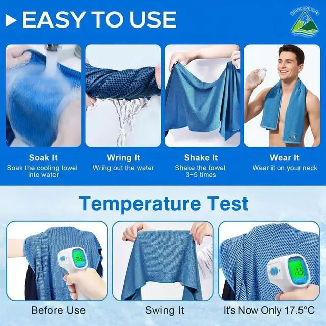 Alt view image 4 of 7 - Cooling Towel 4 Pack, 40"x12" Ice Towel for Instant Relief, Microfiber Chilly Towel for Sports, Gym, Running, Yoga, Golf, Camping, Fitness (Mix A)