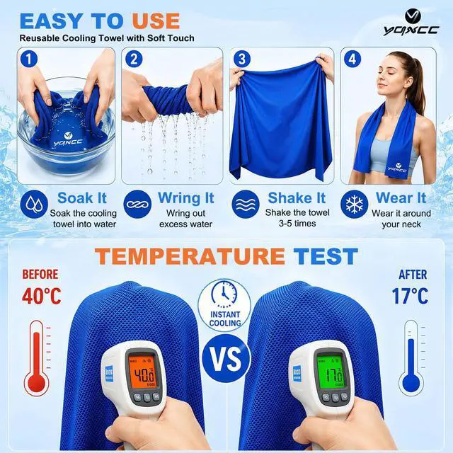 Alt view image 3 of 5 - 4 Pack Cooling Towels (40"x12"), Ice Cool for Neck & Face