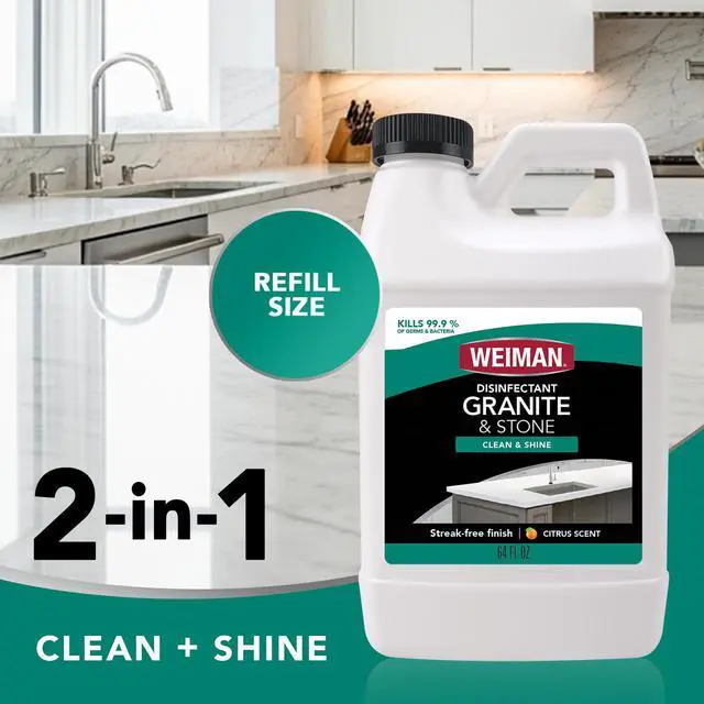 Alt view image 3 of 7 - Disinfecting Granite Cleaner & Polish Value Pack - (1) 24 oz Spray Bottle, (1) 64 oz Refill