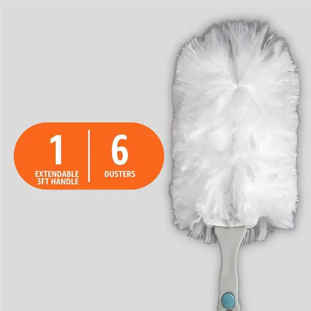 Alt view image 2 of 7 - 360° Heavy Duty Duster Kit with Extendable Handle and 6 Microfiber Plumes Refills for Pet Hair