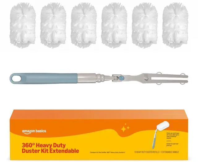 Main image of 360° Heavy Duty Duster Kit with Extendable Handle and 6 Microfiber Plumes Refills for Pet Hair