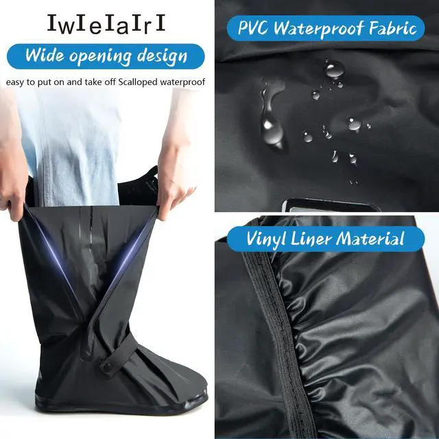 Alt view image 2 of 7 - Waterproof Rain Boot Covers with Safety Reflector, Black, L