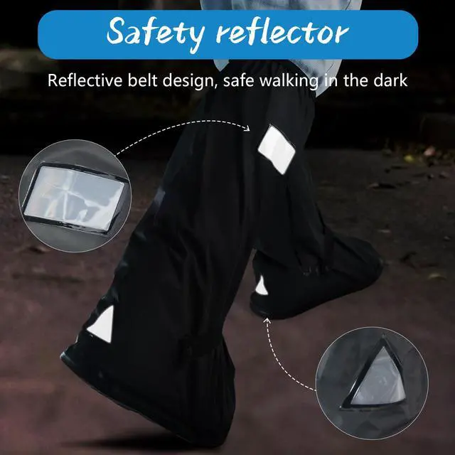 Alt view image 5 of 7 - Waterproof Rain Boot Covers with Safety Reflector, Black, L