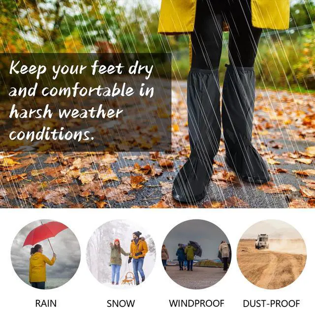 Alt view image 7 of 7 - Waterproof Rain Boot Covers with Safety Reflector, Black, L