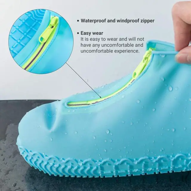 Alt view image 3 of 6 - Shoe Covers Waterproof Reusable Foldable Not-Slip Rain Shoe Covers with Zipper,Shoe Protectors Overshoes Rain Galoshes for Kids Men and Wome (Blue, XL (Women 10-13.5, Men 11.5-14))