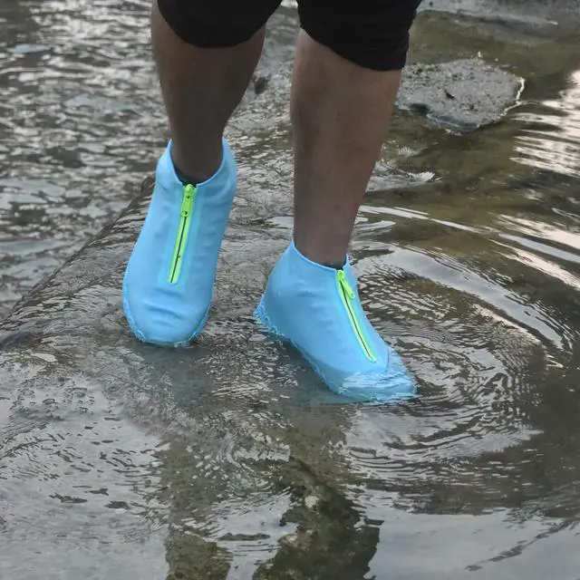 Alt view image 2 of 6 - Shoe Covers Waterproof Reusable Foldable Not-Slip Rain Shoe Covers with Zipper,Shoe Protectors Overshoes Rain Galoshes for Kids Men and Wome (Blue, XL (Women 10-13.5, Men 11.5-14))