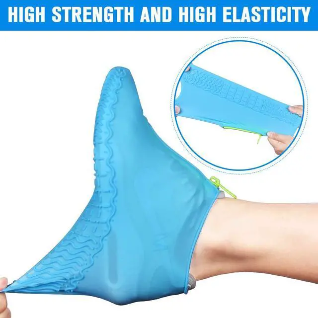 Alt view image 4 of 6 - Shoe Covers Waterproof Reusable Foldable Not-Slip Rain Shoe Covers with Zipper,Shoe Protectors Overshoes Rain Galoshes for Kids Men and Wome (Blue, XL (Women 10-13.5, Men 11.5-14))