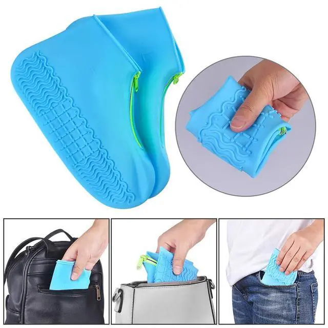 Alt view image 5 of 6 - Shoe Covers Waterproof Reusable Foldable Not-Slip Rain Shoe Covers with Zipper,Shoe Protectors Overshoes Rain Galoshes for Kids Men and Wome (Blue, XL (Women 10-13.5, Men 11.5-14))