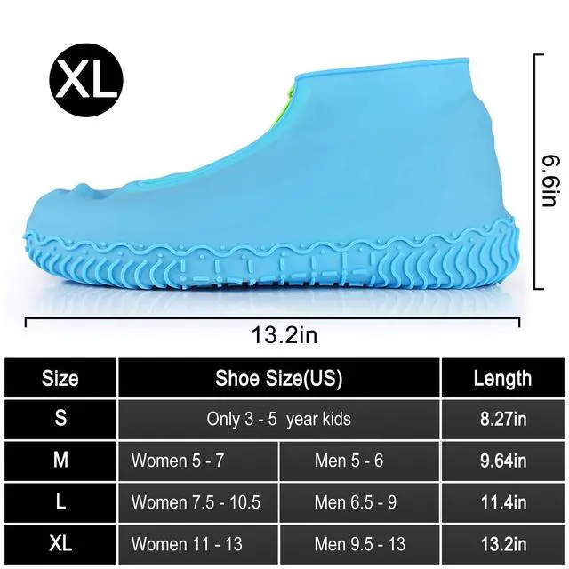 Alt view image 6 of 6 - Shoe Covers Waterproof Reusable Foldable Not-Slip Rain Shoe Covers with Zipper,Shoe Protectors Overshoes Rain Galoshes for Kids Men and Wome (Blue, XL (Women 10-13.5, Men 11.5-14))