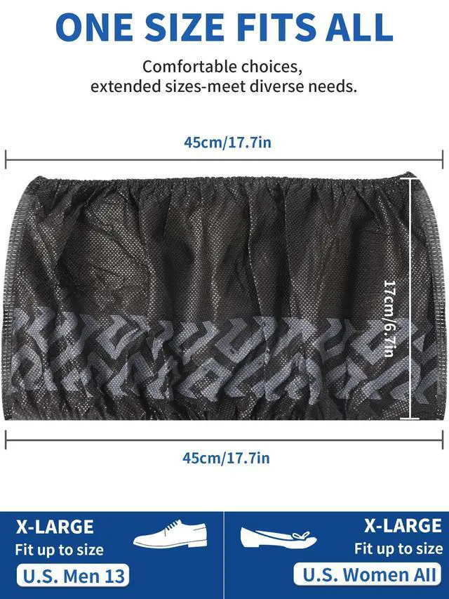 Alt view image 5 of 7 - X-Large 50 Pack Shoe Covers Disposable Non-Slip, Black Non-Woven Fabric Boot Covers, Stretchable Fits Up to Size 13 US Men (Black, 50 Pack)