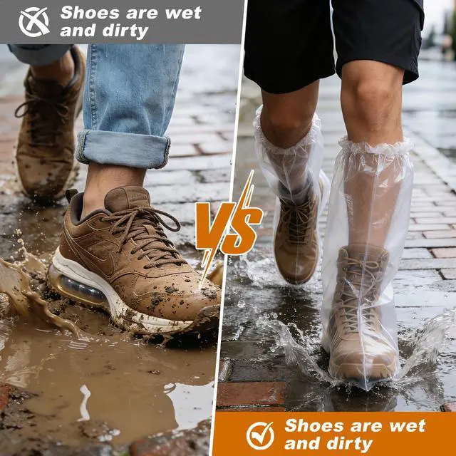 Alt view image 2 of 7 - 20 PCS (10 Pairs) Longer Waterproof Shoe Covers for Rain, Non-Slip Disposable Plastic Shoe Ponchos Boot Covers Waterproof, Clear Heavy Duty Rain Shoe Covers for Men and Women