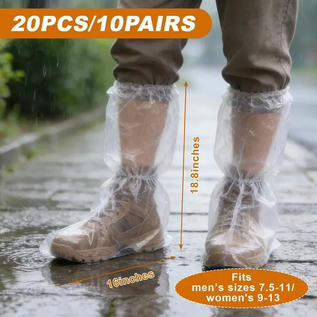 Alt view image 3 of 7 - 20 PCS (10 Pairs) Longer Waterproof Shoe Covers for Rain, Non-Slip Disposable Plastic Shoe Ponchos Boot Covers Waterproof, Clear Heavy Duty Rain Shoe Covers for Men and Women