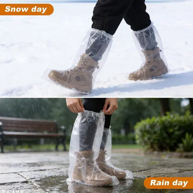 Alt view image 5 of 7 - 20 PCS (10 Pairs) Longer Waterproof Shoe Covers for Rain, Non-Slip Disposable Plastic Shoe Ponchos Boot Covers Waterproof, Clear Heavy Duty Rain Shoe Covers for Men and Women