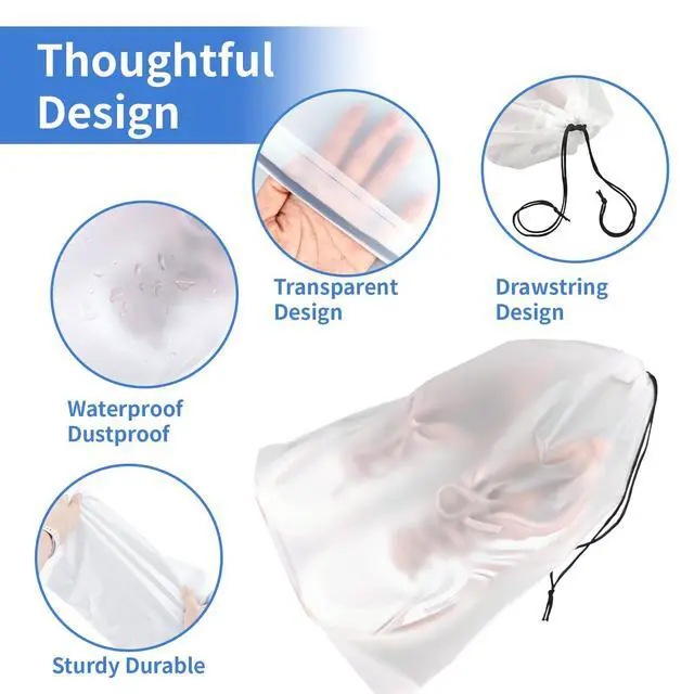 Alt view image 3 of 7 - Clear Travel Shoe Bags 5-Pack (15.7x11.8 Inches) Waterproof Drawstring Shoe Organizers for Packing, Essential Travel Gear for Men & Women
