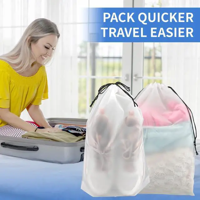 Alt view image 7 of 7 - Clear Travel Shoe Bags 5-Pack (15.7x11.8 Inches) Waterproof Drawstring Shoe Organizers for Packing, Essential Travel Gear for Men & Women