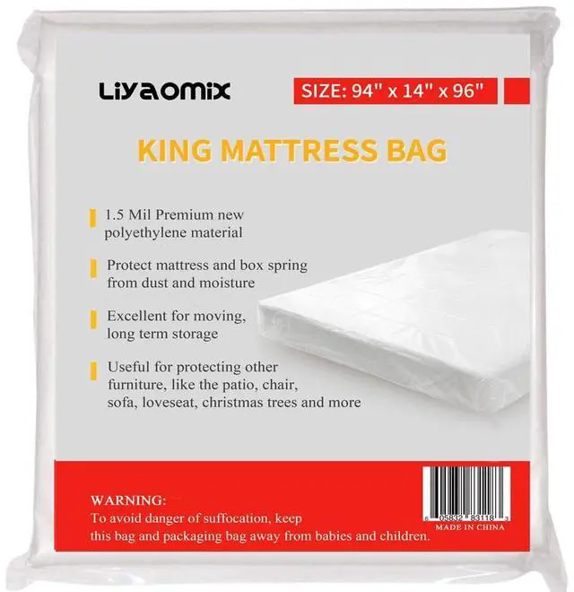 Main image of King Mattress Bag for Moving Storage, 1.5 Mil Clear Waterproof Plastic Mattress Storage Bag Cover, Disposal Mattress Protector for King/California King Size