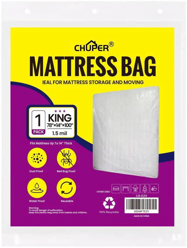 Main image of King/Cal King Mattress Bag for Moving and Storage,Waterproof Plastic Mattress Cover for Disposal and Protection Product