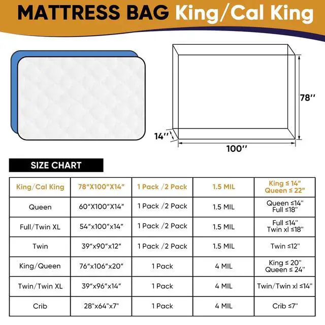 Alt view image 3 of 7 - King/Cal King Mattress Bag for Moving and Storage,Waterproof Plastic Mattress Cover for Disposal and Protection Product
