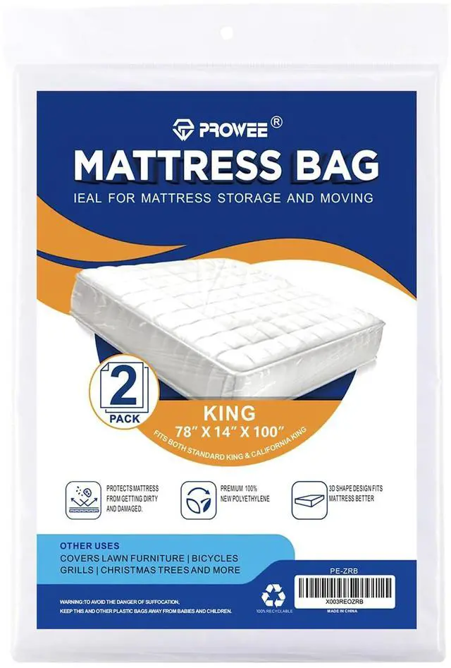 Main image of 2 Pack King/Cal King Mattress Bag for Moving and Storage, Clear Plastic Mattress Cover for Moving, Waterproof Mattress Disposal Bags