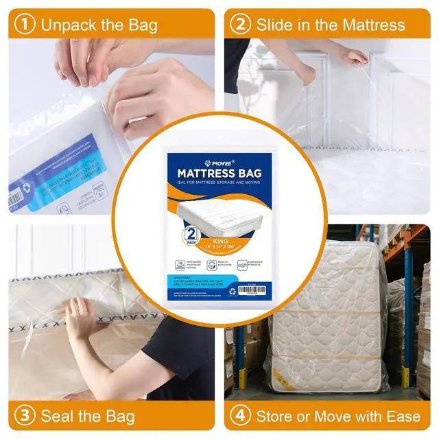Alt view image 6 of 7 - 2 Pack King/Cal King Mattress Bag for Moving and Storage, Clear Plastic Mattress Cover for Moving, Waterproof Mattress Disposal Bags