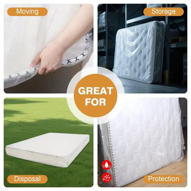 Alt view image 5 of 7 - 2 Pack King/Cal King Mattress Bag for Moving and Storage, Clear Plastic Mattress Cover for Moving, Waterproof Mattress Disposal Bags