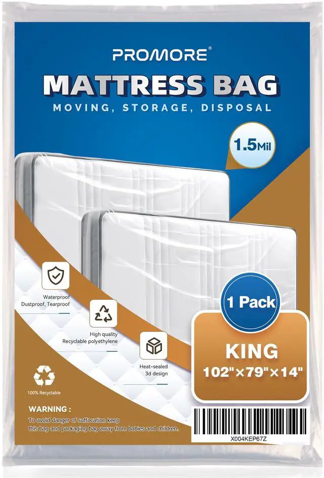 Main image of Plastic Mattress Bag for Moving Storage, King/Cal King Size, 1.5Mil