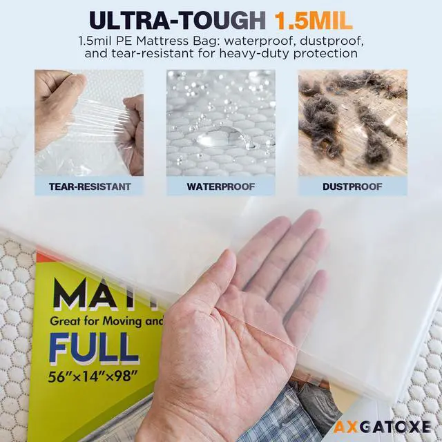Alt view image 3 of 7 - Plastic Mattress Bag for Moving Storage, Full Size (1.5MIL)