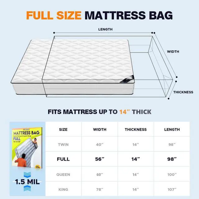 Alt view image 2 of 7 - Plastic Mattress Bag for Moving Storage, Full Size (1.5MIL)