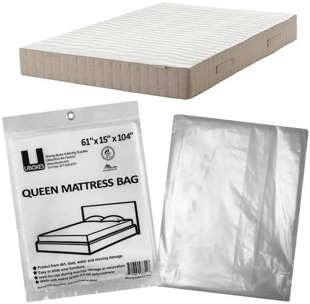 Main image of Queen Mattress Clear Plastic Poly Covers, 61 x 15 x 104 inch, Heavy Duty 2 mil, 1 Pack