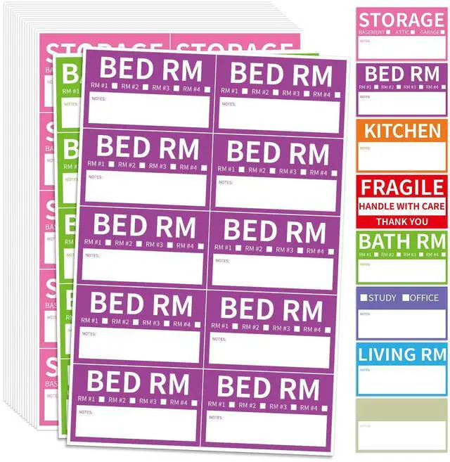 Alt view image 2 of 7 - 340 Home Moving Labels, 3.4 x 2 inches, 8-Color Coded Packing Box Stickers with Fragile and Blank Customizable Labels
