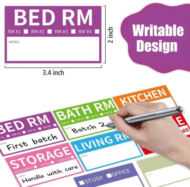 Alt view image 4 of 7 - 340 Home Moving Labels, 3.4 x 2 inches, 8-Color Coded Packing Box Stickers with Fragile and Blank Customizable Labels