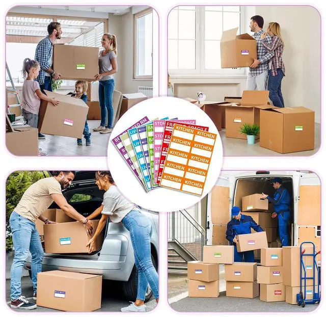 Alt view image 5 of 7 - 340 Home Moving Labels, 3.4 x 2 inches, 8-Color Coded Packing Box Stickers with Fragile and Blank Customizable Labels