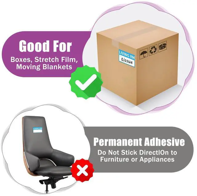 Alt view image 7 of 7 - 340 Home Moving Labels, 3.4 x 2 inches, 8-Color Coded Packing Box Stickers with Fragile and Blank Customizable Labels
