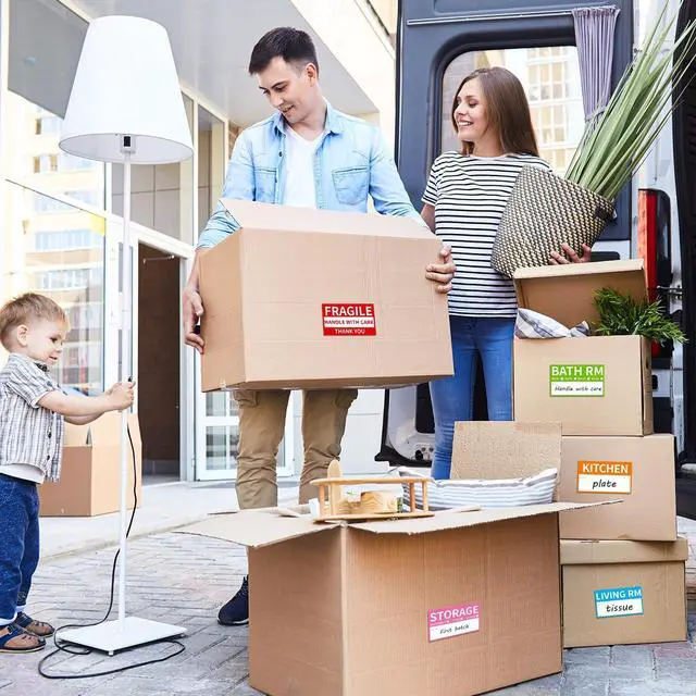 Alt view image 6 of 7 - 340 Home Moving Labels, 3.4 x 2 inches, 8-Color Coded Packing Box Stickers with Fragile and Blank Customizable Labels
