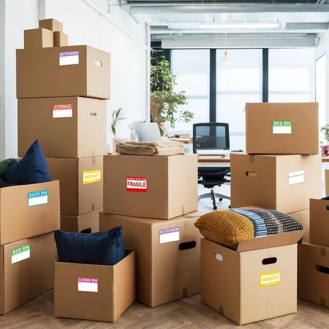 Alt view image 5 of 7 - Home Moving Labels- 3 x 2 inches, Removable Packing Box Stickers, 8 Designs Waterproof Color Coded Moving Stickers with Fragile and Blank Labels- 160PCS