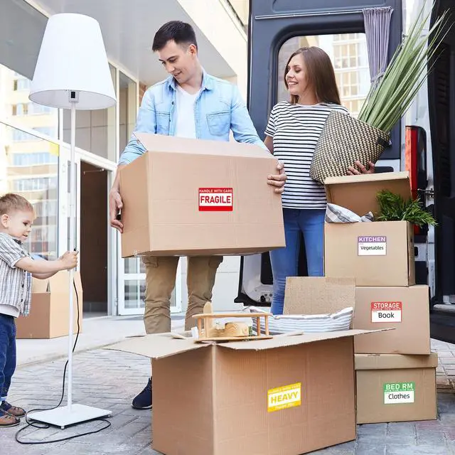 Alt view image 7 of 7 - Home Moving Labels- 3 x 2 inches, Removable Packing Box Stickers, 8 Designs Waterproof Color Coded Moving Stickers with Fragile and Blank Labels- 160PCS