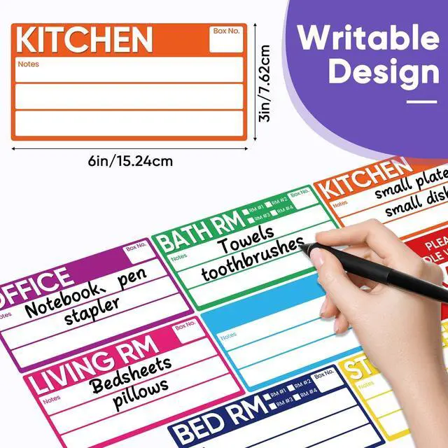 Alt view image 3 of 7 - 6 x 3 Inches Large Removable Moving Labels for Boxes, 180 Pack 8 Color Coded Moving Stickers for 3-4 Bedroom House, Waterproof Tear Resistant with Fragile & Blank Customizable Labels