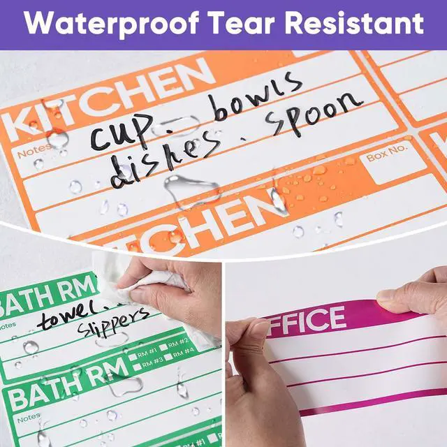 Alt view image 4 of 7 - 6 x 3 Inches Large Removable Moving Labels for Boxes, 180 Pack 8 Color Coded Moving Stickers for 3-4 Bedroom House, Waterproof Tear Resistant with Fragile & Blank Customizable Labels