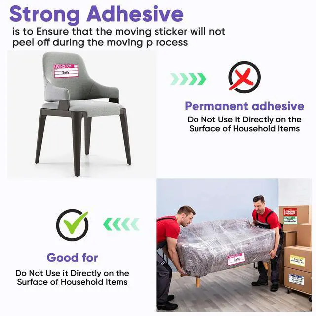 Alt view image 7 of 7 - 6 x 3 Inches Large Removable Moving Labels for Boxes, 180 Pack 8 Color Coded Moving Stickers for 3-4 Bedroom House, Waterproof Tear Resistant with Fragile & Blank Customizable Labels