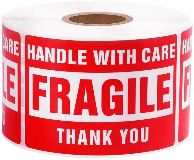 Main image of 3 x 2 Inch Handle with Care 500 Fragile Stickers for Shipping Moving Glass Permanent Adhesive Commercial Grade Fragile Labels (1 Roll, 500 Labels)