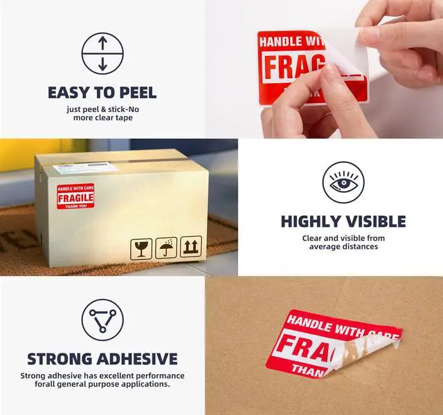 Alt view image 3 of 7 - 3 x 2 Inch Handle with Care 500 Fragile Stickers for Shipping Moving Glass Permanent Adhesive Commercial Grade Fragile Labels (1 Roll, 500 Labels)