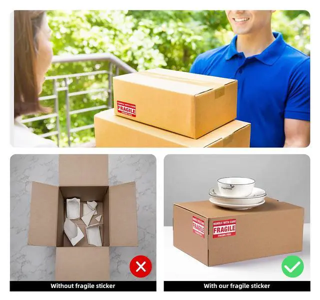 Alt view image 6 of 7 - 3 x 2 Inch Handle with Care 500 Fragile Stickers for Shipping Moving Glass Permanent Adhesive Commercial Grade Fragile Labels (1 Roll, 500 Labels)