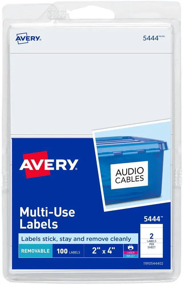 Main image of Printable All-Purpose Removable Labels, 2" x 4" White, Write or Print, Great for Organization Projects, 100 Customizable Blank Labels (5444)