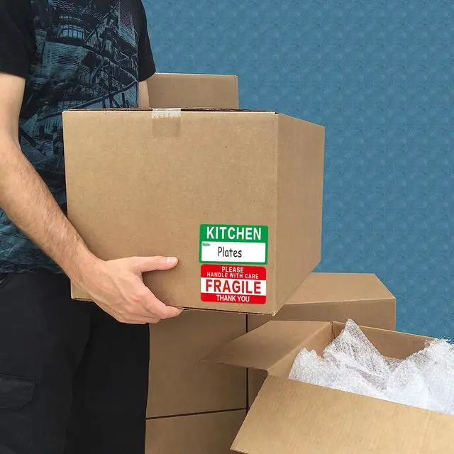 Alt view image 5 of 6 - 300 Count 3.5 x 2 Large Home Moving Packing Box Labels for 3-4 Bedroom House with Writable Notes Areas, 7 Color Coded Moving Labels for Boxes + Fragile Moving Stickers