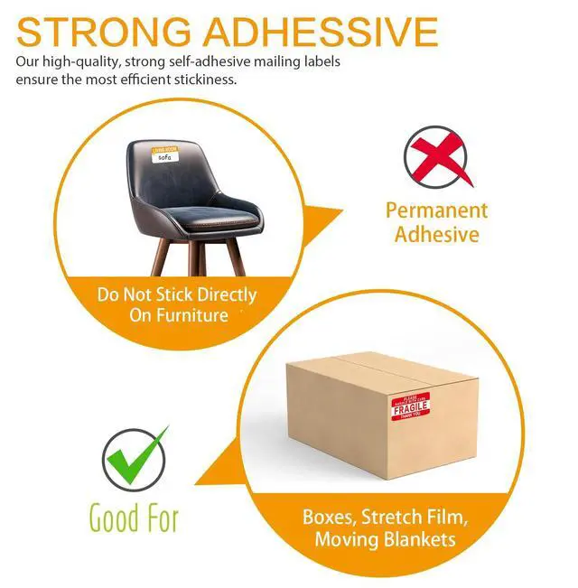Alt view image 5 of 6 - 300 Count 3.5 x 2 Large Home Moving Packing Box Labels for 3-4 Bedroom House with Writable Notes Areas, 6 Color Coded Moving Labels for Boxes + Fragile Moving Stickers