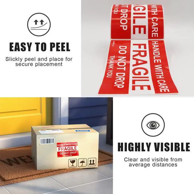 Alt view image 4 of 6 - 4 x 6 Inch 100 Fragile Stickers for Shipping & Moving Easy Tear, Permanent Adhesive, Handle with Care Stickers for Shipping Box, Carton, Parcel, Package, Pallet & More