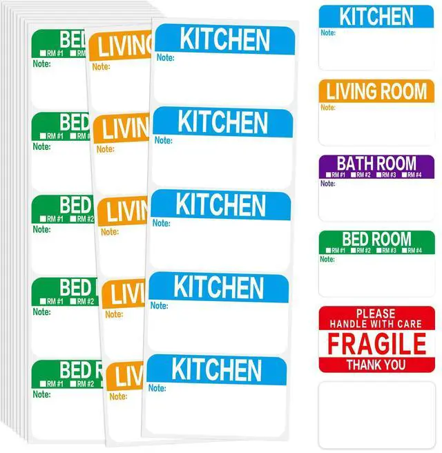 Main image of 300 Count 3.5 x 2 Large Home Moving Packing Box Labels for 3-4 Bedroom House with Writable Notes Areas, 6 Color Coded Moving Labels for Boxes + Fragile Moving Stickers
