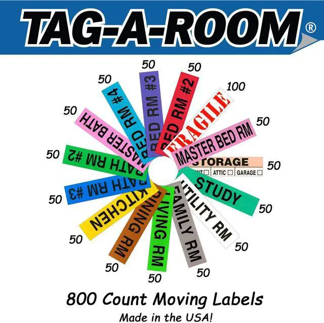 Alt view image 2 of 7 - Moving Box Labels 800 Color Coded Labels for Moving Boxes, Room ID Packing Stickers + 100 Fragile Box Stickers, Home & Apartment Moving Organization Supplies (4 Bedroom Pack)
