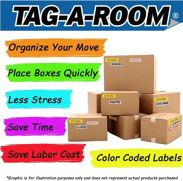 Alt view image 4 of 7 - Moving Box Labels 800 Color Coded Labels for Moving Boxes, Room ID Packing Stickers + 100 Fragile Box Stickers, Home & Apartment Moving Organization Supplies (4 Bedroom Pack)
