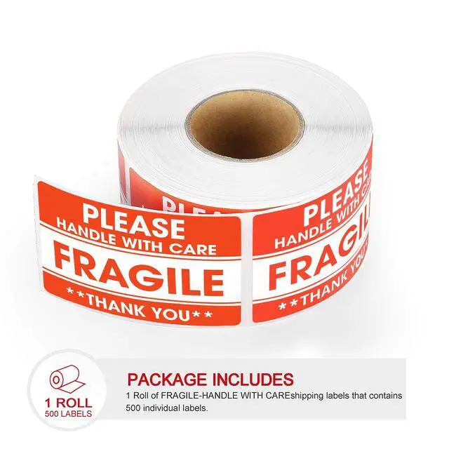 Alt view image 3 of 6 - 2"x 3" Fragile Stickers 500 Labels Per Roll Strong Adhesive (Handle with Care,Do Not Drop,Thank You) Labels for Shipping and Moving